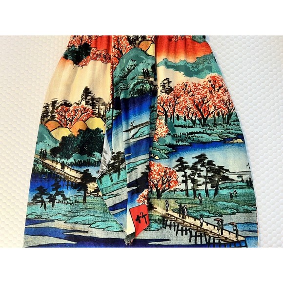 Carven Dress Asian Print Tie Wrap Scoop Neck Abstract Swoop Neck 36 8 / 10 - Picture 14 of 16